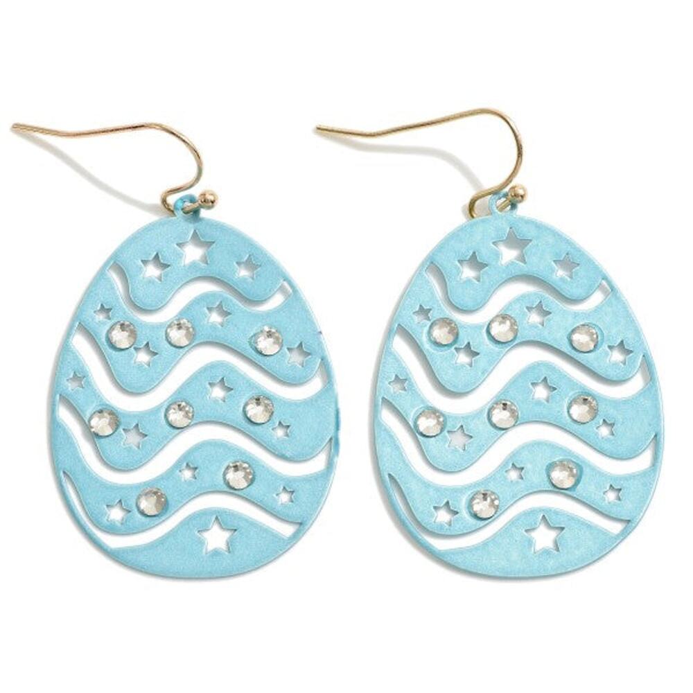 Teal Rhinestone Easter Egg Drop Earrings